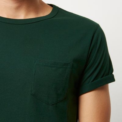 Dark green roll sleeve T-shirt